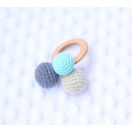 /LalalajShop Crochet bubble teether rattle - newborn soft toy - crochet rattle- mint and white crochet toy - crochet plushie - mint bunny