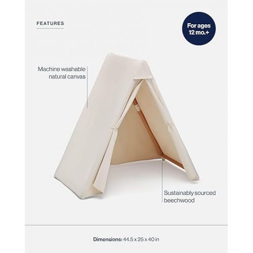  Lalo Play Tent - Indoor Tent for Kids and Toddlers, Made of FSC Certified Beechwood & Natural Canvas, Easy Setup, Perfect Indoor Kids Fort for Imaginative Play - 44.5 x 25 x 40 in - Ages 12mo. & Up