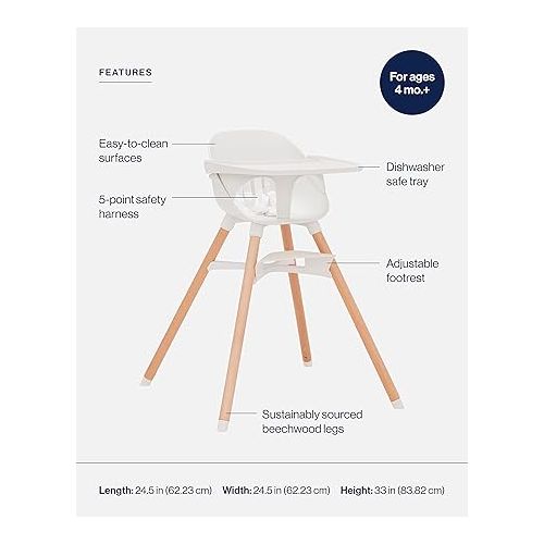  Lalo The Chair Convertible 3-in-1 High Chair - Wooden High Chair for Babies & Toddlers, Baby High Chair with Dishwasher Safe Tray, Adjustable Footrest & Machine Washable High Chair Cushion, Coconut