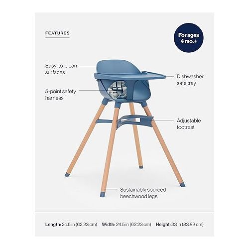  Lalo The Chair Convertible 3-in-1 High Chair - Wooden High Chair for Babies & Toddlers, Baby High Chair with Dishwasher Safe Tray, Adjustable Footrest & Machine Washable High Chair Cushion, Blueberry