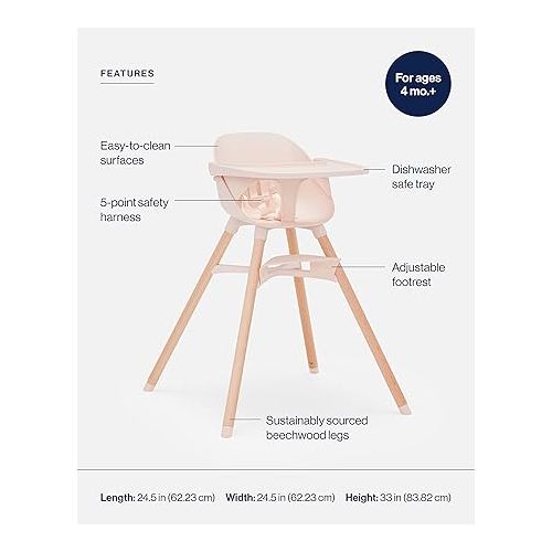  Lalo The Chair Convertible 3-in-1 High Chair - Wooden High Chair for Babies & Toddlers, Baby High Chair with Dishwasher Safe Tray, Adjustable Footrest & Machine Washable High Chair Cushion, Grapefruit