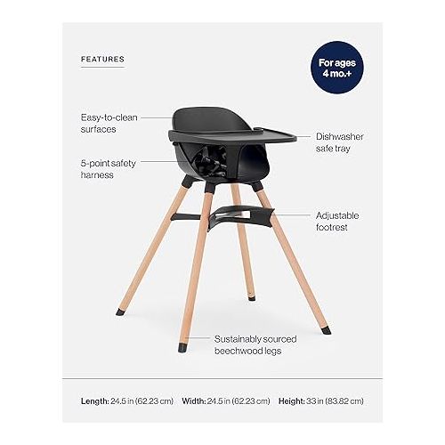  Lalo The Chair Convertible 3-in-1 High Chair - Wooden High Chair for Babies & Toddlers, Baby High Chair with Dishwasher Safe Tray, Adjustable Footrest & Machine Washable High Chair Cushion, Licorice