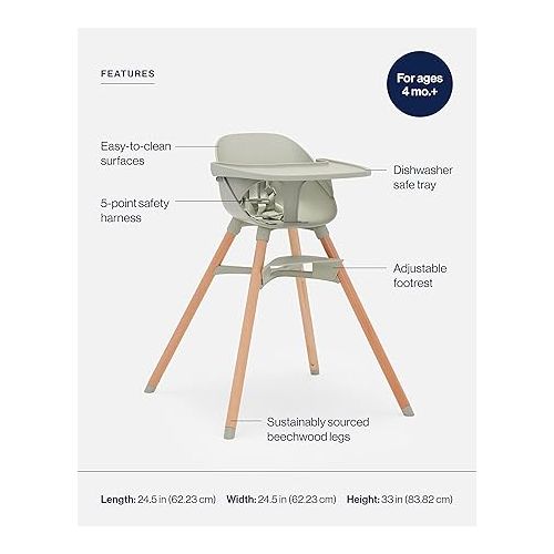  Lalo The Chair Convertible 3-in-1 High Chair - Wooden High Chair for Babies & Toddlers, Baby High Chair with Dishwasher Safe Tray, Adjustable Footrest & Machine Washable High Chair Cushion, Sage