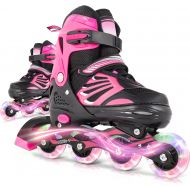 Lamberia Adjustable Inline Skates for Adult Women and Men, Outdoor & Indoor Roller Skates with Light Up Wheels for Beginner Kids Girls Boys