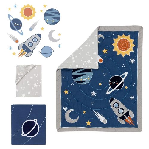  Lambs & Ivy Milky Way Space Galaxy 4-Piece Baby Nursery Crib Bedding Set - Blue/Gray