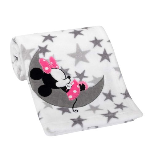  Lambs & Ivy Disney Baby Minnie Mouse Fleece Baby Blanket, Gray/White