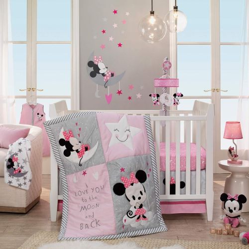  Lambs & Ivy Disney Baby Minnie Mouse Fleece Baby Blanket, Gray/White