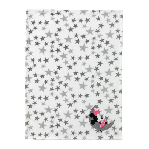  Lambs & Ivy Disney Baby Minnie Mouse Fleece Baby Blanket, Gray/White