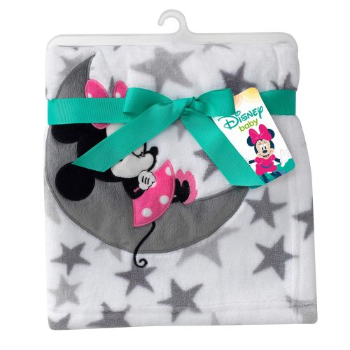  Lambs & Ivy Disney Baby Minnie Mouse Fleece Baby Blanket, Gray/White