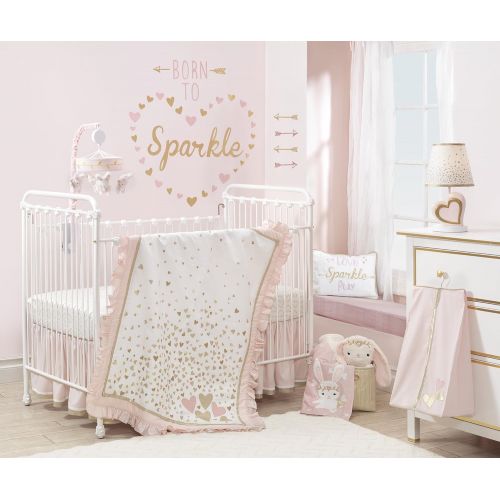  Lambs & Ivy Confetti Heart 4 Piece Crib Bedding Set, Pink/Gold