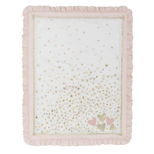  Lambs & Ivy Confetti Heart 4 Piece Crib Bedding Set, Pink/Gold