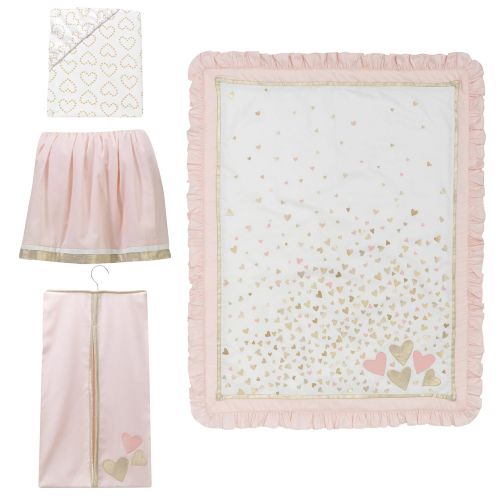  Lambs & Ivy Confetti Heart 4 Piece Crib Bedding Set, Pink/Gold