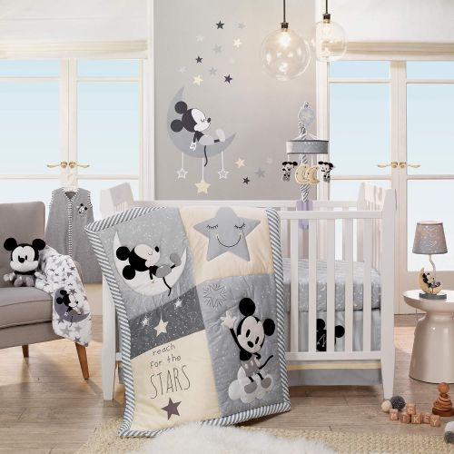  Lambs & Ivy Mickey Mouse 4Piece Crib Bedding Set, Gray