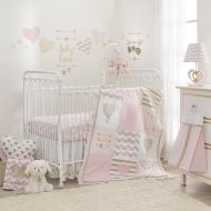 Lambs & Ivy Baby Love 6-Piece Girl Crib Bedding Set, Pink/Gold/White Hearts/Stripes/Chevron