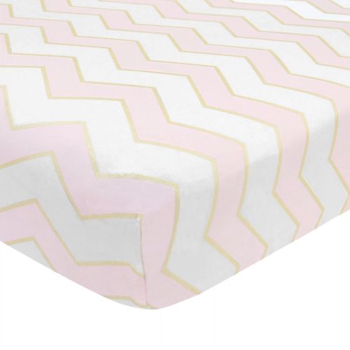  Lambs & Ivy Baby Love 6-Piece Girl Crib Bedding Set, Pink/Gold/White Hearts/Stripes/Chevron