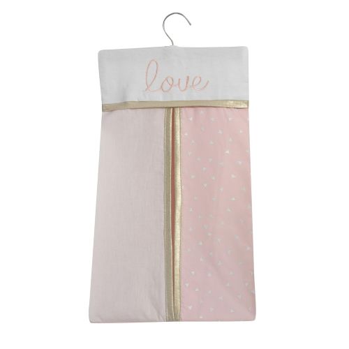  Lambs & Ivy Baby Love 6-Piece Girl Crib Bedding Set, Pink/Gold/White Hearts/Stripes/Chevron