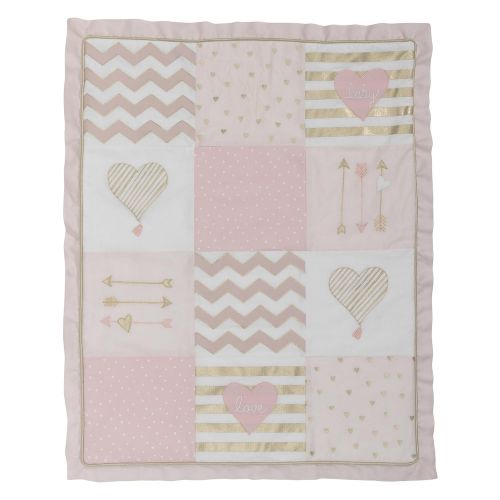  Lambs & Ivy Baby Love 6-Piece Girl Crib Bedding Set, Pink/Gold/White Hearts/Stripes/Chevron