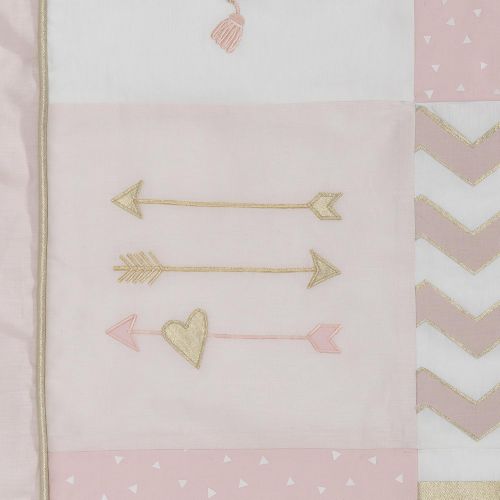  Lambs & Ivy Baby Love 6-Piece Girl Crib Bedding Set, Pink/Gold/White Hearts/Stripes/Chevron