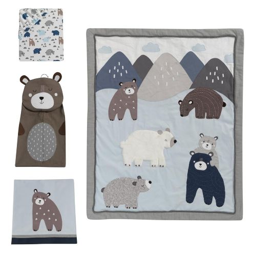  Lambs & Ivy Signature Montana 4-Piece Crib Bedding Set - Mountain/Bear Blue/Gray