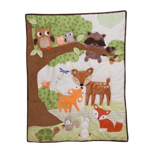  Lambs & Ivy Woodland Tales 4-Piece Crib Bedding Set - Brown, White, Green