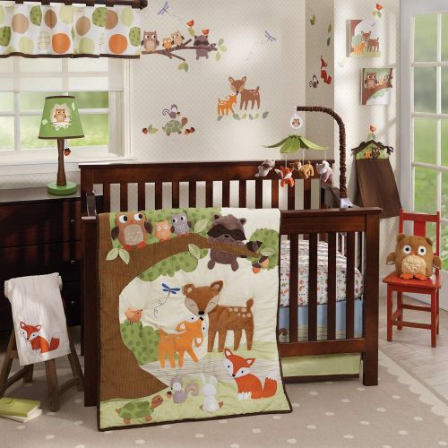  Lambs & Ivy Woodland Tales 4-Piece Crib Bedding Set - Brown, White, Green