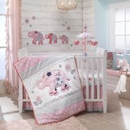 Lambs & Ivy Boho Elephant Pink/Gray/White Nursery 5-Piece Baby Crib Bedding Set