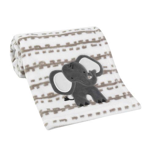  Lambs & Ivy Jungle Safari White/Tan Plush Minky Elephant Nursery Baby Blanket