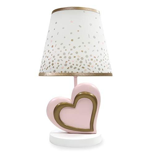  Lambs & Ivy Nursery Lamp with Shade & Bulb, Pink & Metallic Gold Heart