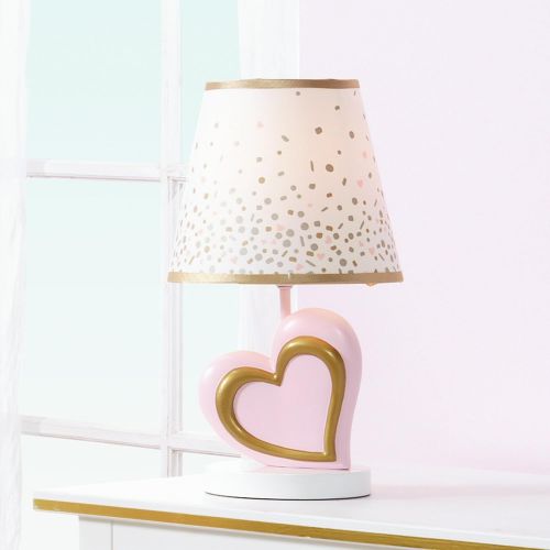  Lambs & Ivy Nursery Lamp with Shade & Bulb, Pink & Metallic Gold Heart