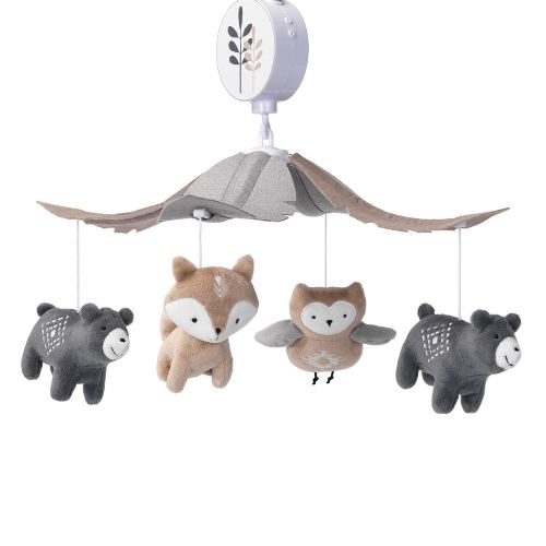  Lambs & Ivy Woodland Forest Gray/Tan Musical Baby Crib Mobile Soother Toy