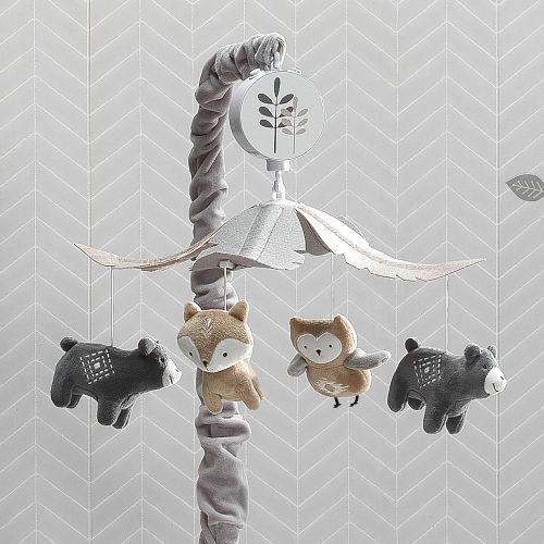  Lambs & Ivy Woodland Forest Gray/Tan Musical Baby Crib Mobile Soother Toy