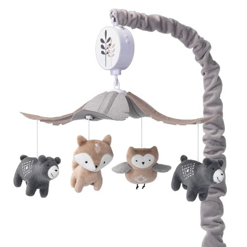  Lambs & Ivy Woodland Forest Gray/Tan Musical Baby Crib Mobile Soother Toy