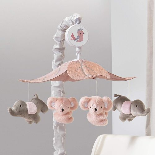  Lambs & Ivy Calypso Pink/Gray Koala & Elephant Musical Baby Crib Mobile