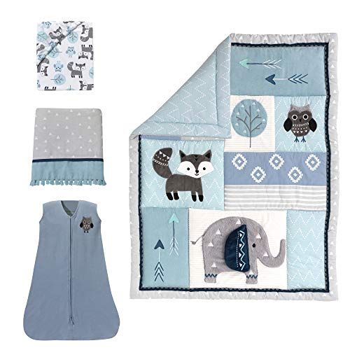  Lambs & Ivy Stay Wild Animal Arrow 4 Piece Crib Bedding Set, GrayBlue