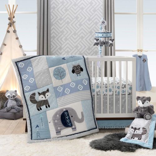  Lambs & Ivy Stay Wild Animal Arrow 4 Piece Crib Bedding Set, GrayBlue