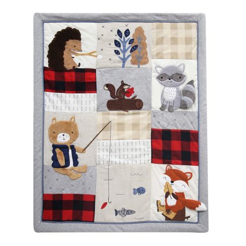  Lambs & Ivy Little Campers 5-Piece Crib Bedding Set - Blue, Red, Gray, Beige