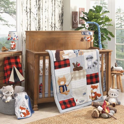  Lambs & Ivy Little Campers 5-Piece Crib Bedding Set - Blue, Red, Gray, Beige