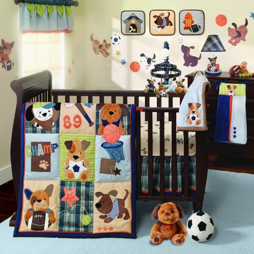  Lambs & Ivy Bow Wow Buddies 9-Piece Crib Bedding Set - Boy/Sports/Dog/Puppy