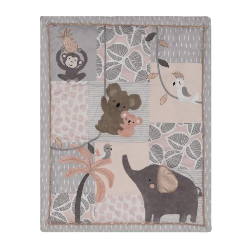  Lambs & Ivy Calypso 4-Piece Crib Bedding Set - Pink, Gray, Gold, Animals, Jungle