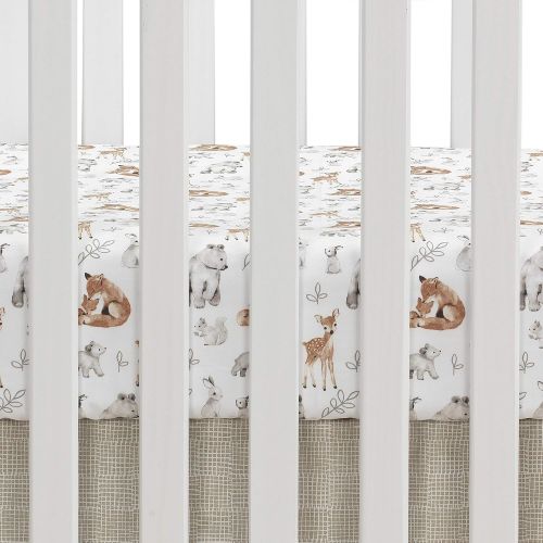  Lambs & Ivy Painted Forest 4-Piece Crib Bedding Set - Gray, Beige, White