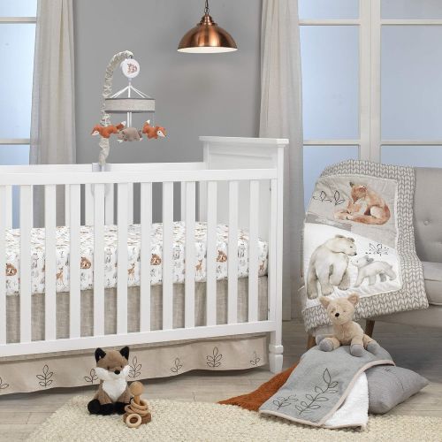  Lambs & Ivy Painted Forest 4-Piece Crib Bedding Set - Gray, Beige, White