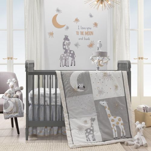  Lambs & Ivy Signature Moonbeams Cotton Fitted Crib Sheet - Gray, Gold, White