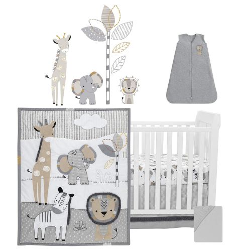  Lambs & Ivy Jungle Safari Gray/Tan/White Nursery 6-Piece Baby Crib Bedding Set