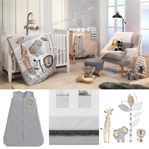  Lambs & Ivy Jungle Safari Gray/Tan/White Nursery 6-Piece Baby Crib Bedding Set