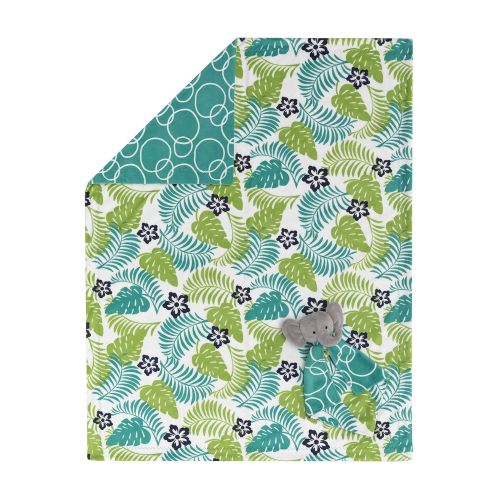  Lambs & Ivy Blanket w/Lovey - Elephant - White, Green, Animals, Jungle, Tree