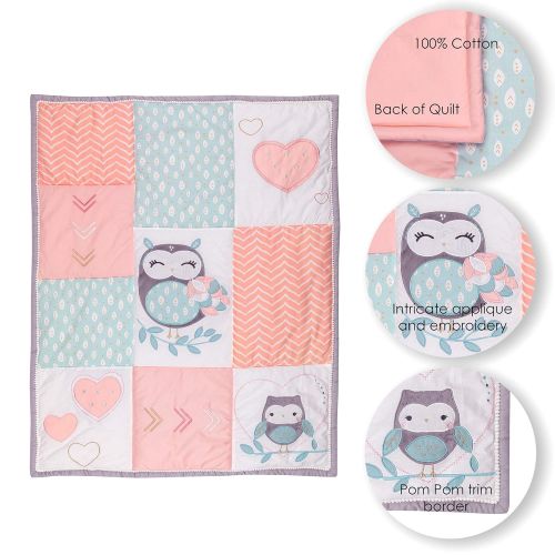  Lambs & Ivy Sweet Owl Dreams Pink Heart Nursery 6-Piece Baby Crib Bedding Set