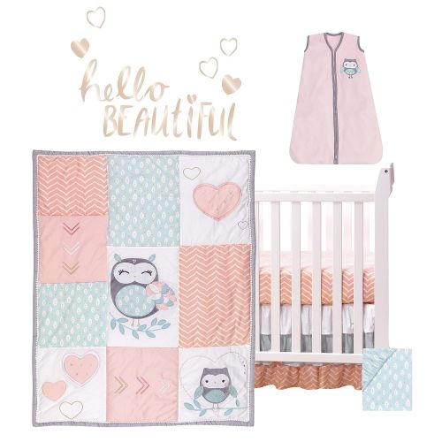  Lambs & Ivy Sweet Owl Dreams Pink Heart Nursery 6-Piece Baby Crib Bedding Set