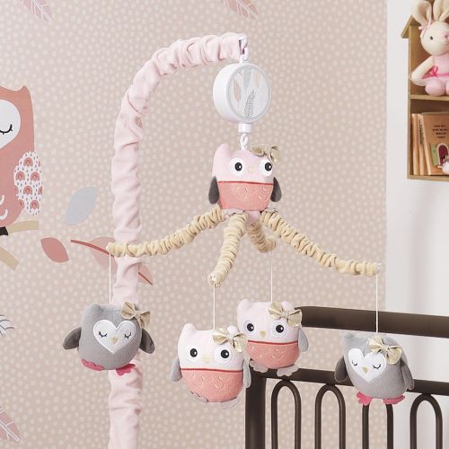  Lambs & Ivy Family Tree Coral/Gray/Gold Owl Musical Mobile