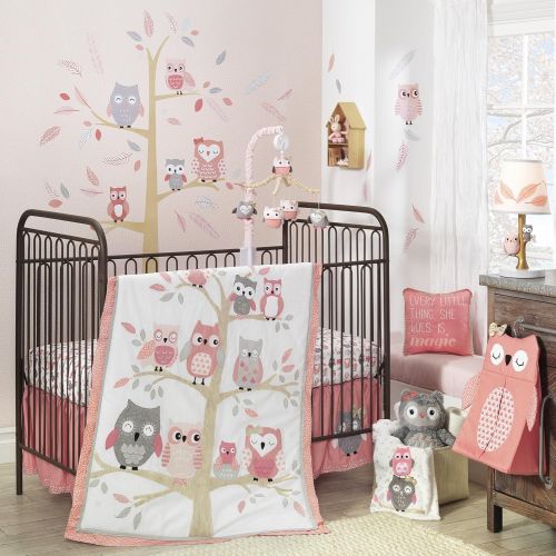  Lambs & Ivy Family Tree Coral/Gray/Gold Owl Musical Mobile