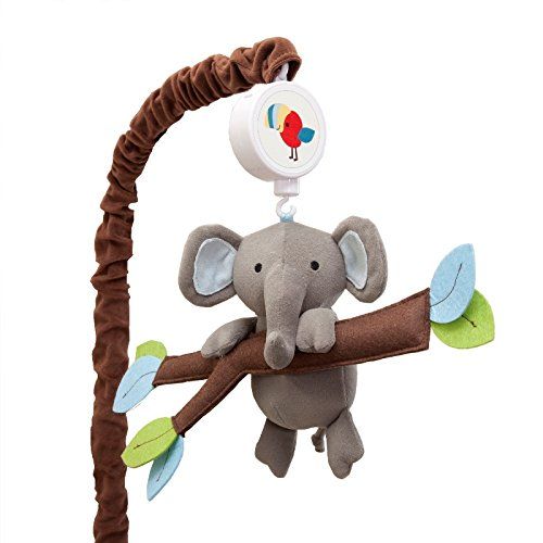  Lambs & Ivy Treetop Buddies Elephant Musical Mobile, Brown/Green